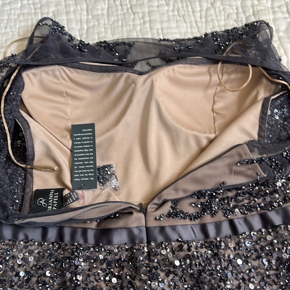 NWT Adrianna Papell Beaded Sleeveless Illusion Maxi Gown gunmetal 8 bridal prom - Picture 10 of 13